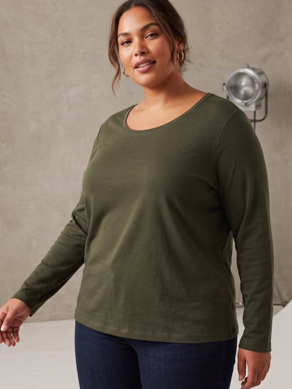 NWT | Olive Green Long Sleeve Crewneck Tunic Top Relaxed Fit | 5XL